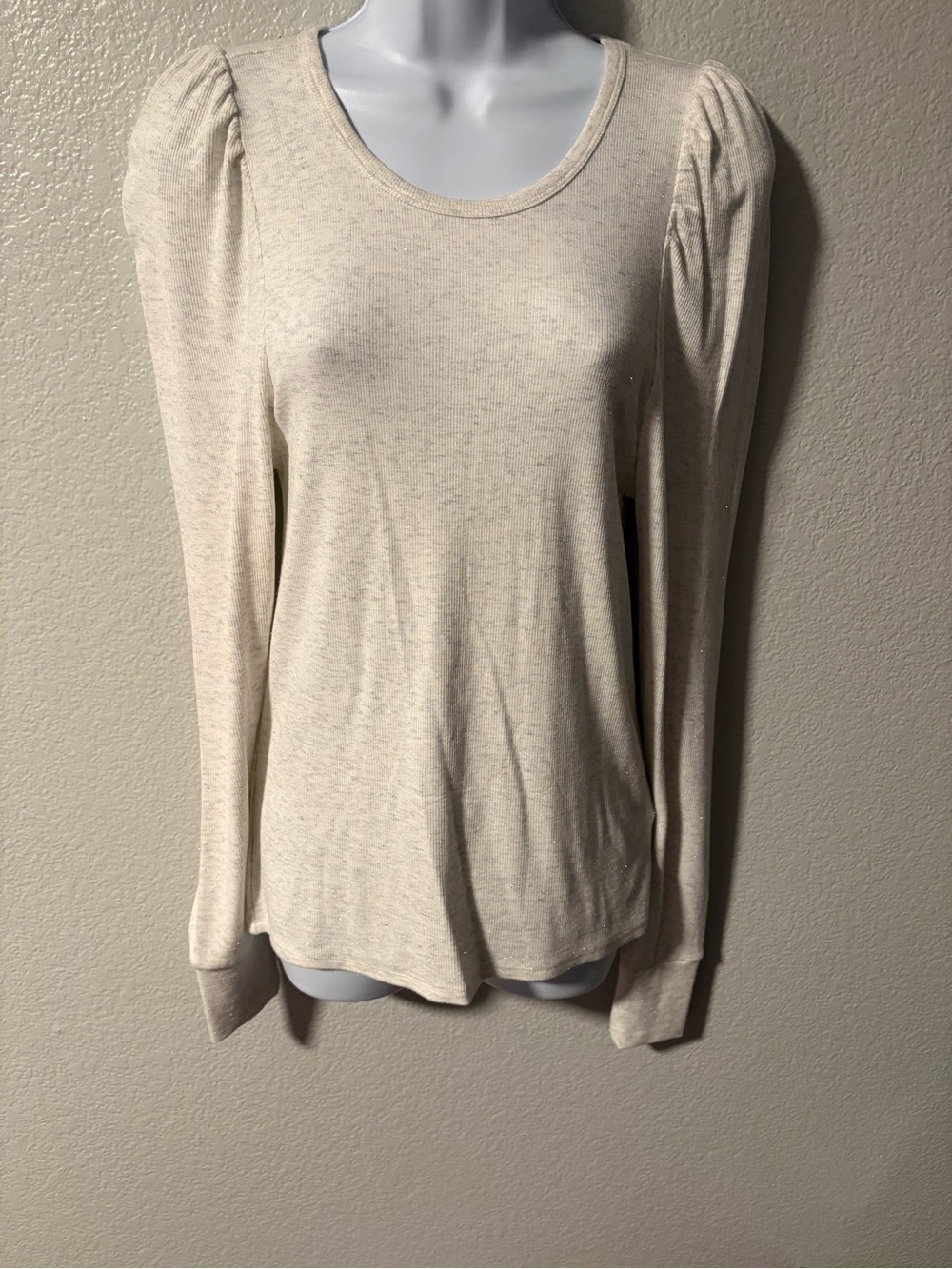Splendid Cream Puff Sleeve Scoop Neck Long Sleeve Top